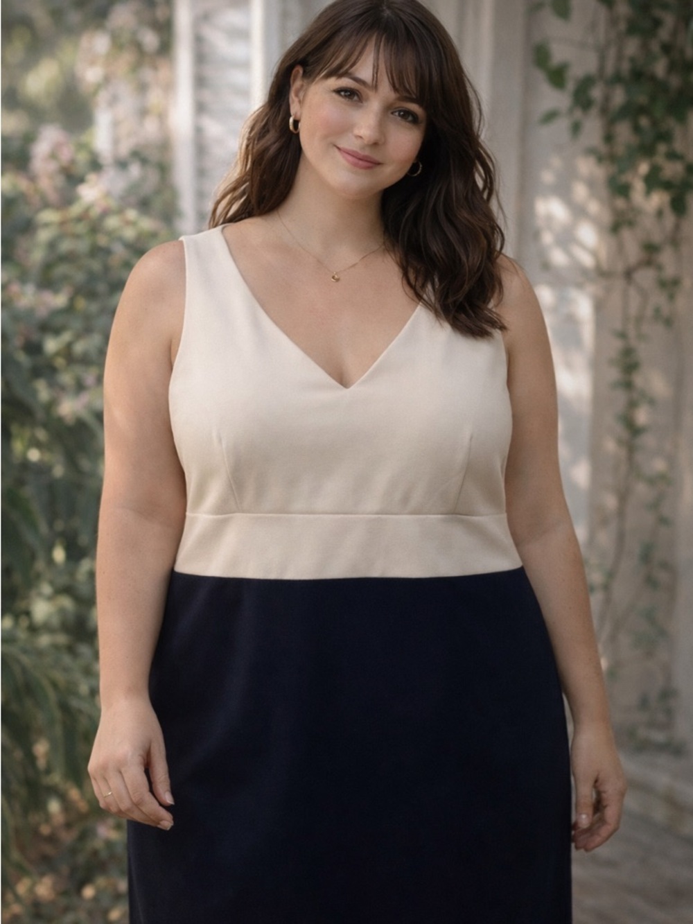 NWT J.Crew Colorblock Sheath Dress Cream Navy Zip Back Size 12